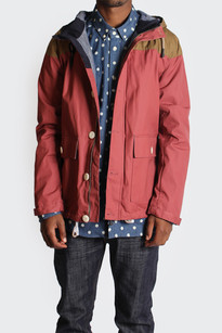 Number Panelled Contrast Hooded Jacket, ox blood red