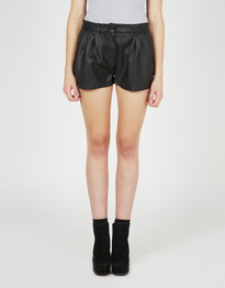Pleated Leather-Look Shorts