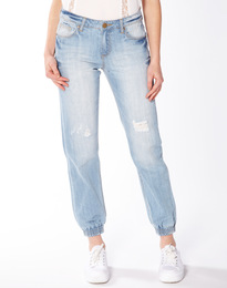 Elastic Cuff Distressed Jeans