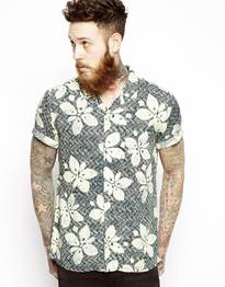 Textured Shirt in Short Sleeve with Floral Print