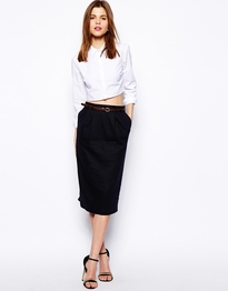 Linen Pencil Skirt with Belt