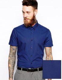 Smart Shirt In Short Sleeve With Button Down Collar In Cotton