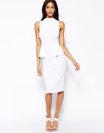 Midi Dress with Funnel Neck and Peplum