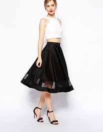 Midi Skirt In Scuba With Sheer Panel