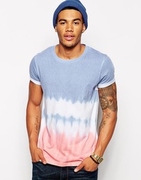Long T-Shirt With Tie Dye Effect And Roll Sleeves