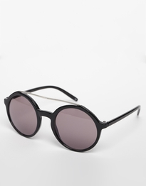 Round Sunglasses with Brow Bar and Metal Arms