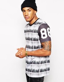 T-Shirt With City Print And Contrast Sleeves