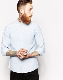 Oxford Shirt in Long Sleeve With Grandad Collar