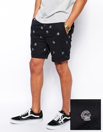 Chino Shorts In Slim With Skull Print In Mid Length