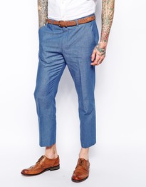 Slim Fit Smart Cropped Pants In Chambray