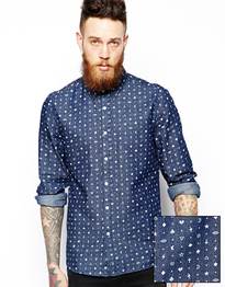 Denim Shirt In Long Sleeve With Icon Print