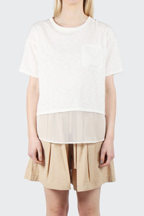 Short Sleeve Shirt Hem Cropped T-Shirt - white/ivory