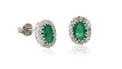 18ct white gold oval emerald and diamond cluster studs