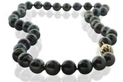 black cultured pearl strand with 9ct fluted ball clasp
