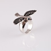 Silver Bird Ring black enamel