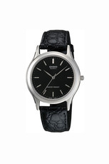 LARGE CLASSIC ANALOGUE LEATHER WATCH, SILVER WITH BLACK FACE
