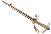 9ct yellow gold vintage sword brooch