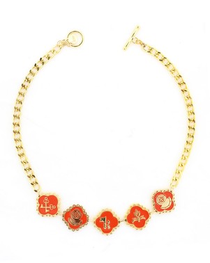Multi Enameled Charm Necklace in Scarlet by Karen Walker