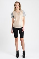 roller coaster top in apricot sequins and grey marl