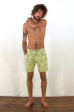 Pleated Linen Shorts, moss green harvest print