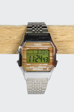Classic Digital Watch, silver/vaneer wood