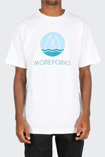 Brand T-Shirt with teal/blue Logo, white