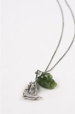 galleon with greenstone skull necklace