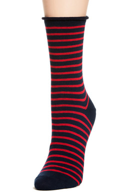 Nautical Stripe Sock, navy/red