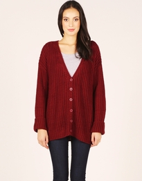 Waffle-Knit Loose-Fit Cardigan