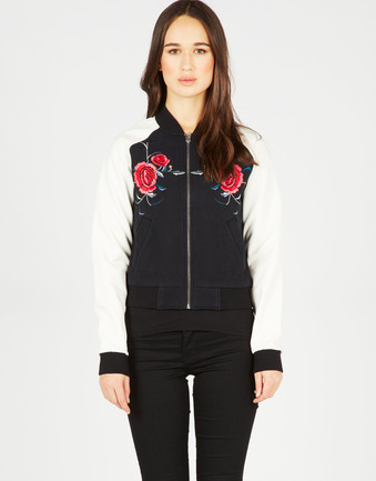 Rose Motif Bomber Jacket