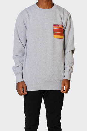 Professor Pocket Crew Neck Sweater, heather/orange stripe