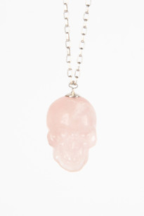 CRYSTAL SKULL NECKLACE, ROSE QUARTZ