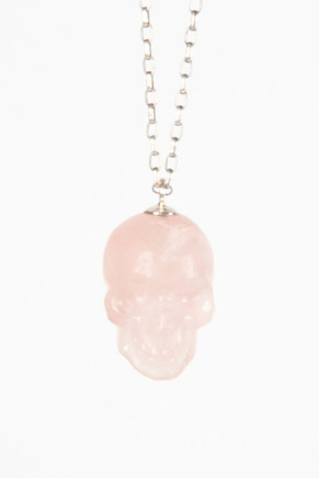 CRYSTAL SKULL NECKLACE, ROSE QUARTZ