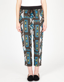 Multi Print Contrast Waist Pant