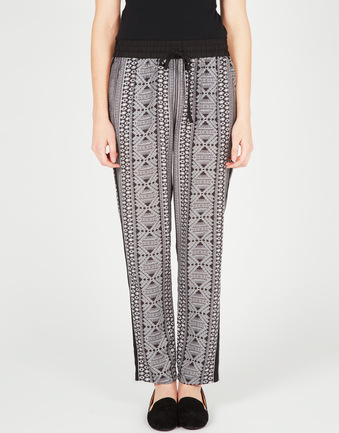 Multi Print Contrast Waist Pant