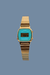 Small Womens Digital Watch, 526, gold/turquoise face