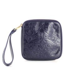 Embossed Filigree Wallet in Navy with Ecru