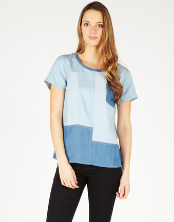 Contrast Panel Denim Top