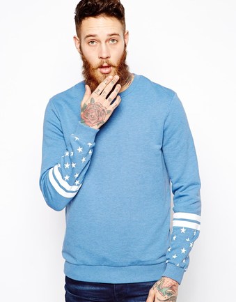 Sweatshirt With Stars and Stripes Sleeve Print