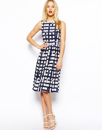 Sleeveless Midi Dress In Check