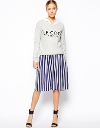 Midi Skirt in Stripe With Paperbag Waist