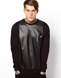 Sweatshirt With Leather Look Panel