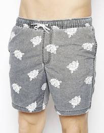 Swim Shorts In Mid Length With Rose Print