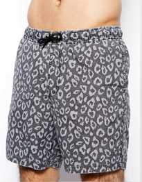 Swim Short In Mid Length With Leopard Print