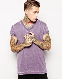 T-Shirt With Burn Wash And Rolled Sleeve Skater Fit