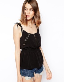 Tie Strap Cami Top with Elastic Waist