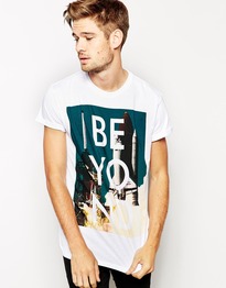 T-Shirt With Beyond Print And Rolled Sleeve Skater Fit