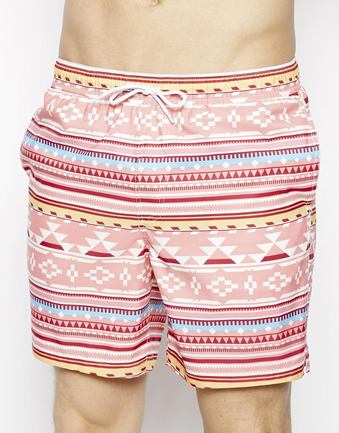 Swim Shorts In Mid Length With Aztec Print