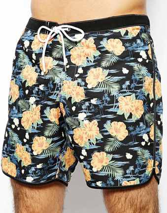 Swim Short In Mid Length With Floral Print
