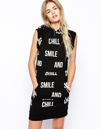 Hoodie Dress in Smile and Chill Print